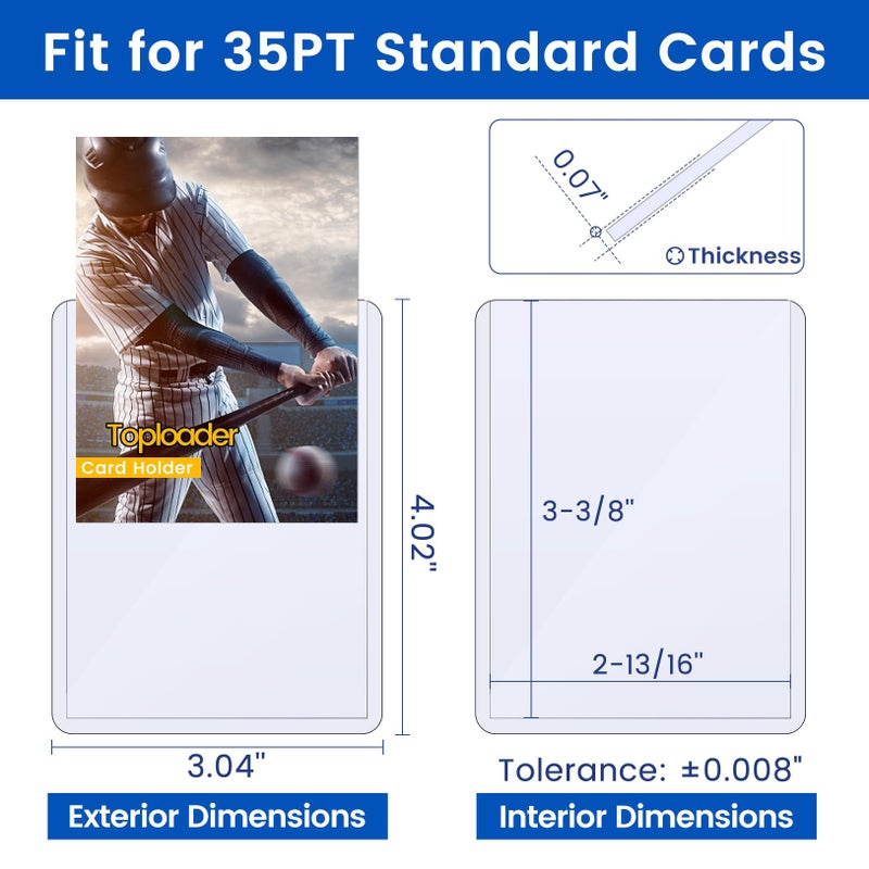 سويز 300 بطاقة تحميل علوية للبطاقات، Sooez Premium 35PT 3""X4"" واقيات بطاقات البيسبول من البلاستيك الصلب، حامل بطاقات لتجارة بطاقات كرة القدم الرياضية (100 محمل علوي + 200 أكمام قرش) - Image 2